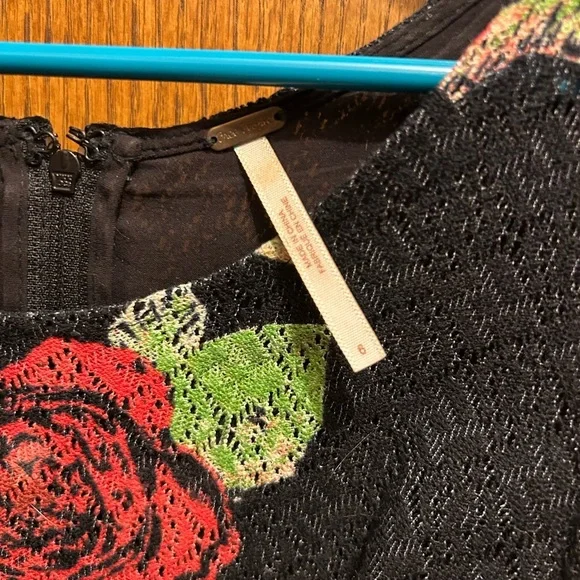 Free People Fitted with Daisies Dress Black with Roses - Picture 4 of 9